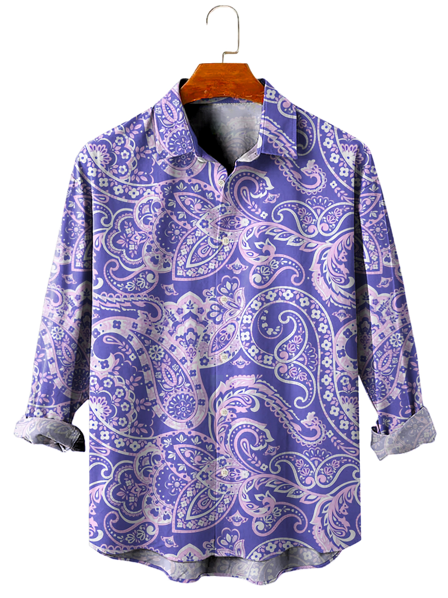 Men's Paisley Pattern Print Long Sleeve Shirt