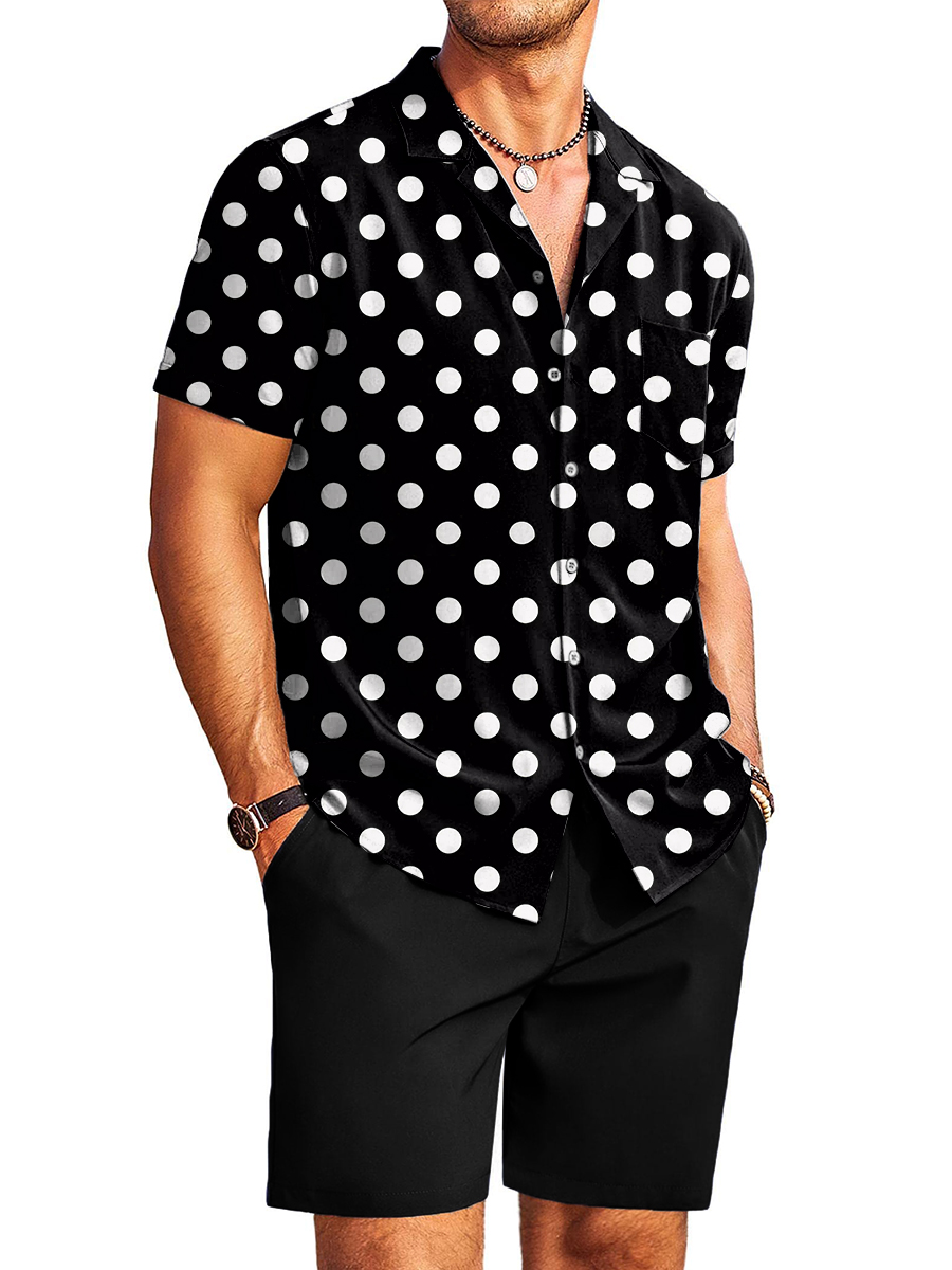 Men's Sets Hawaiian Dots Print Button Pocket Two-Piece Shirt Shorts Set
