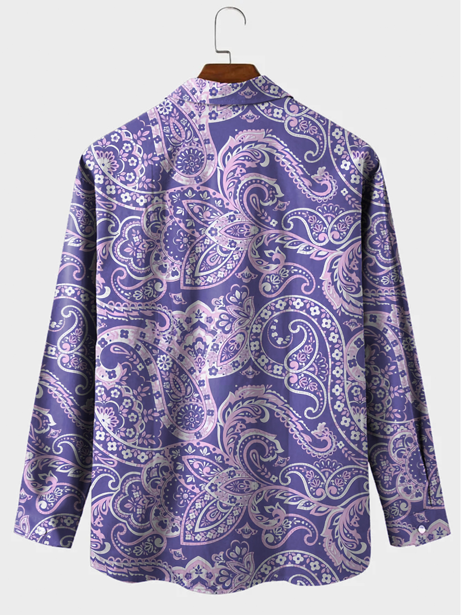 Men's Paisley Pattern Print Long Sleeve Shirt