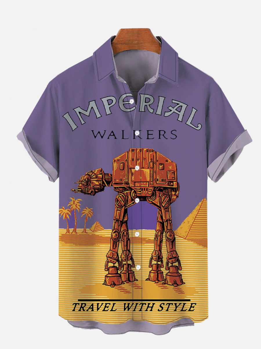 Travel With Giant Armored Walker Printing Short Sleeve Shirt