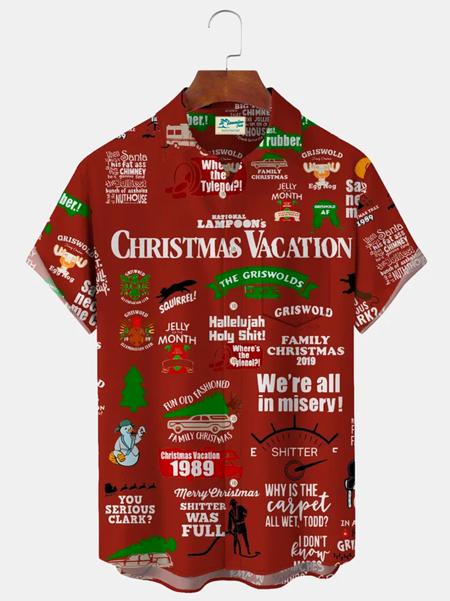 Men's Christmas Vacation Short Sleeve Shirts Vintage Xmas Holiday