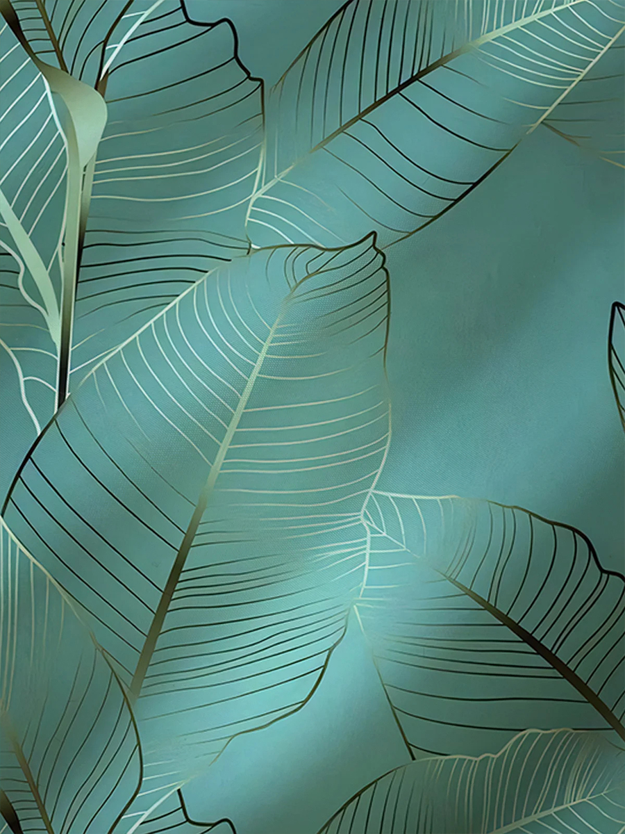 Hawaiian Botanical Gold Leaf Print Men's Button Pocket Shirt