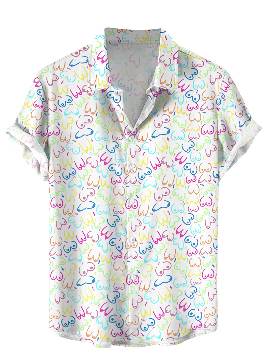 Hawaiian Fun Rainbow Line Sexy Art Pattern Short Sleeve Shirt