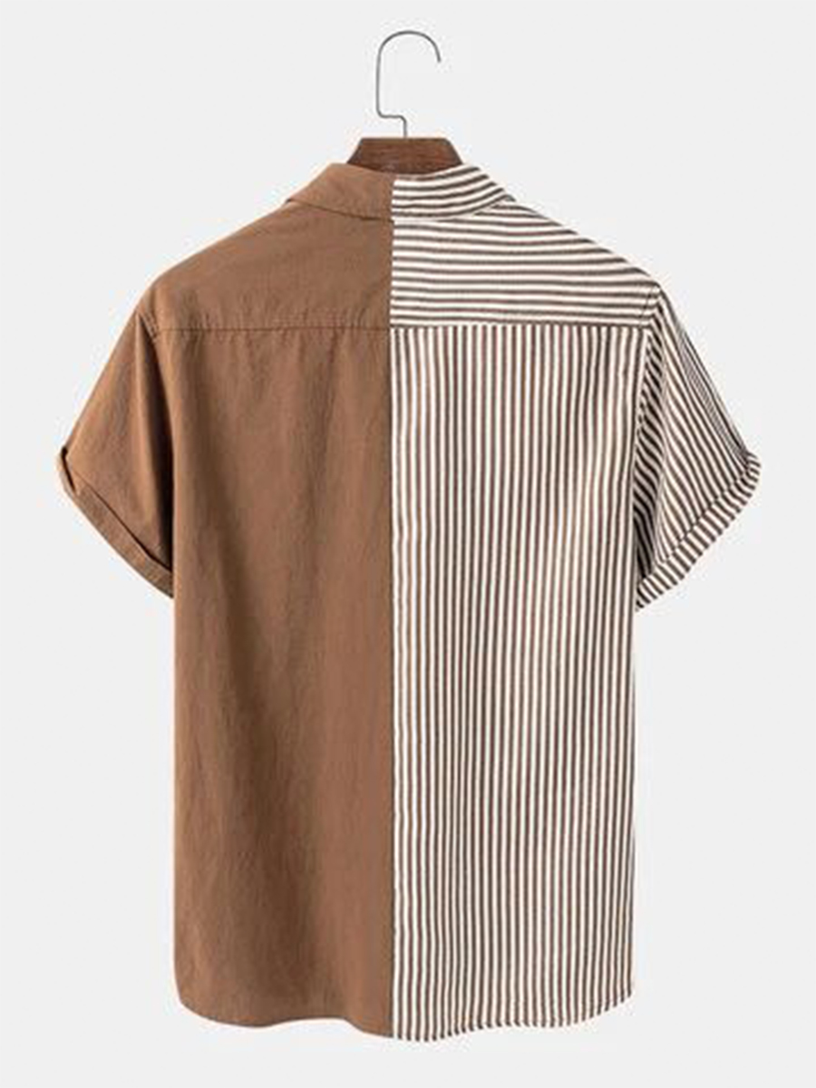 Men's Cotton-Linen Shirt Retro Basic Stripes Breathable Plus Size Shirts