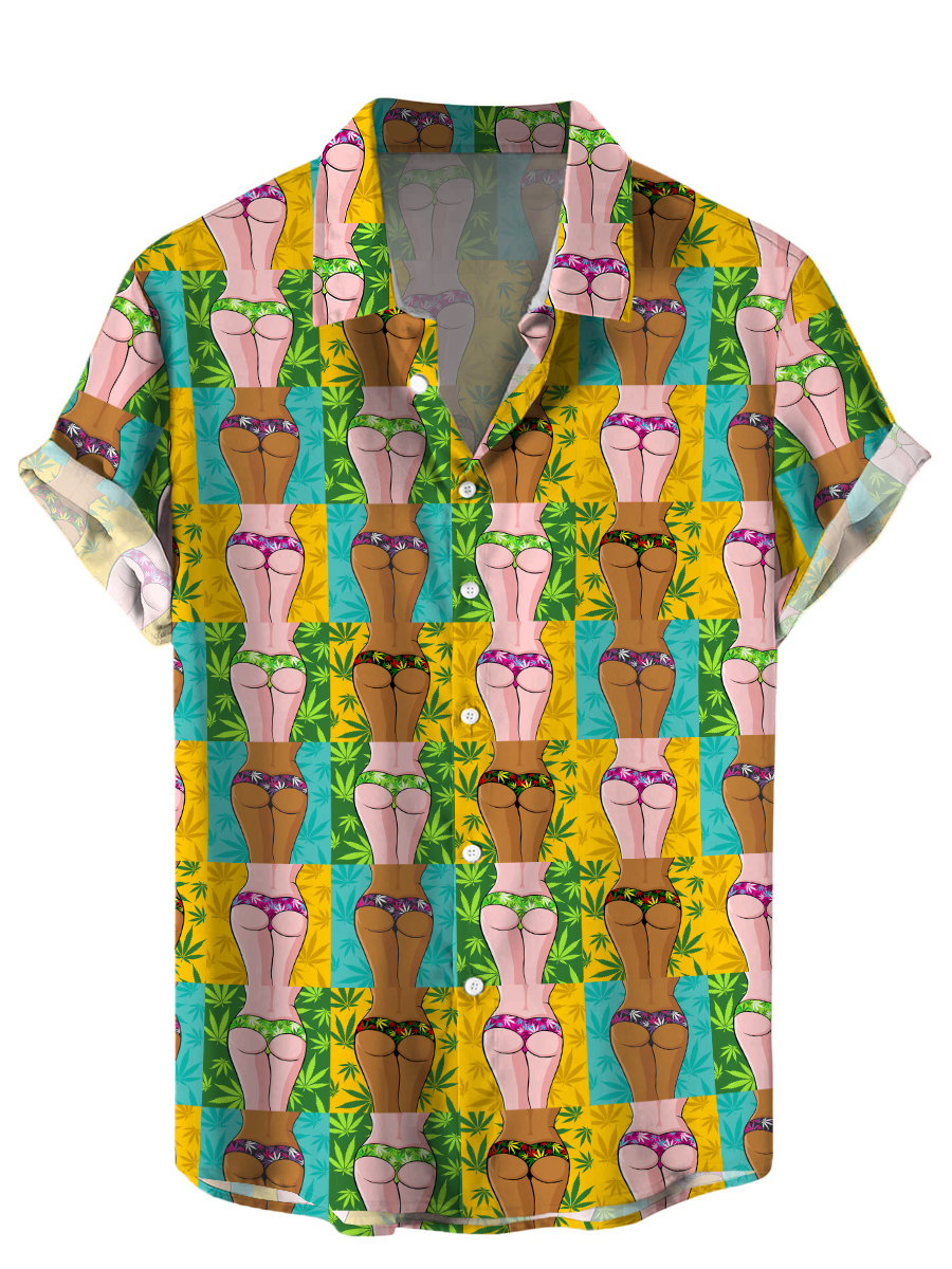 Men's Hawaiian Shirts Funny And Sexy Butt Weed Print Aloha Shirts