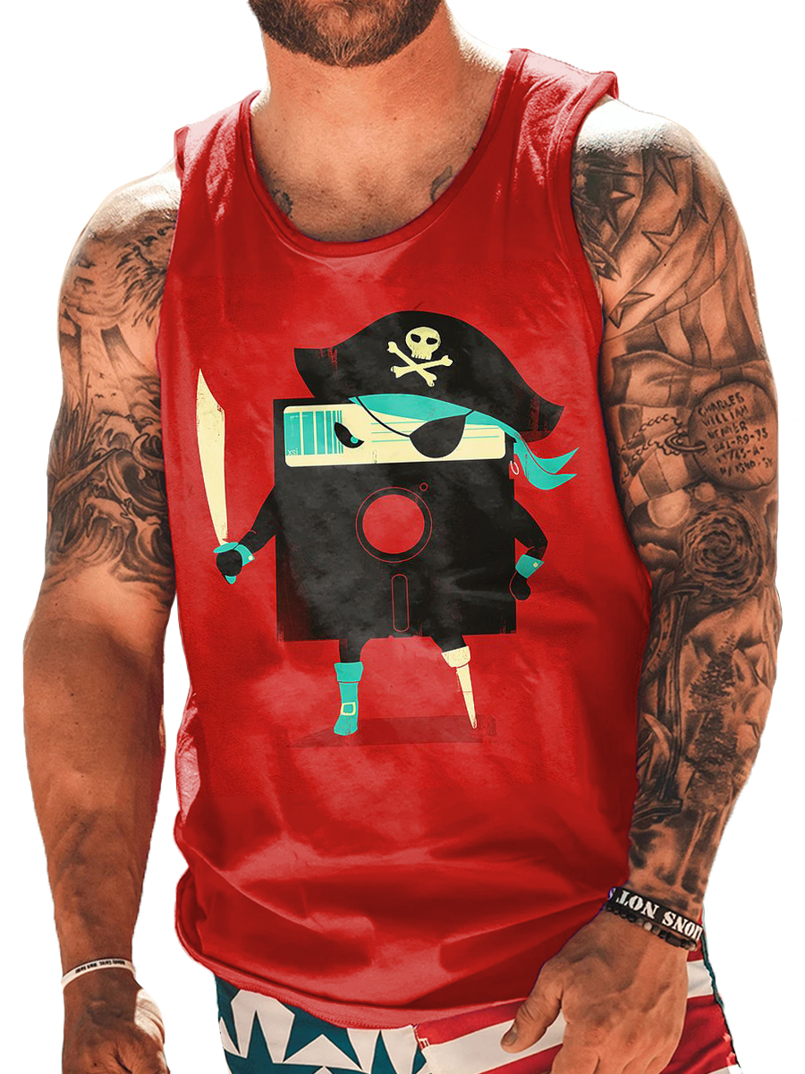 Men's Tank Top Fun Nautical Art Print Crew Neck Tank T-Shirt