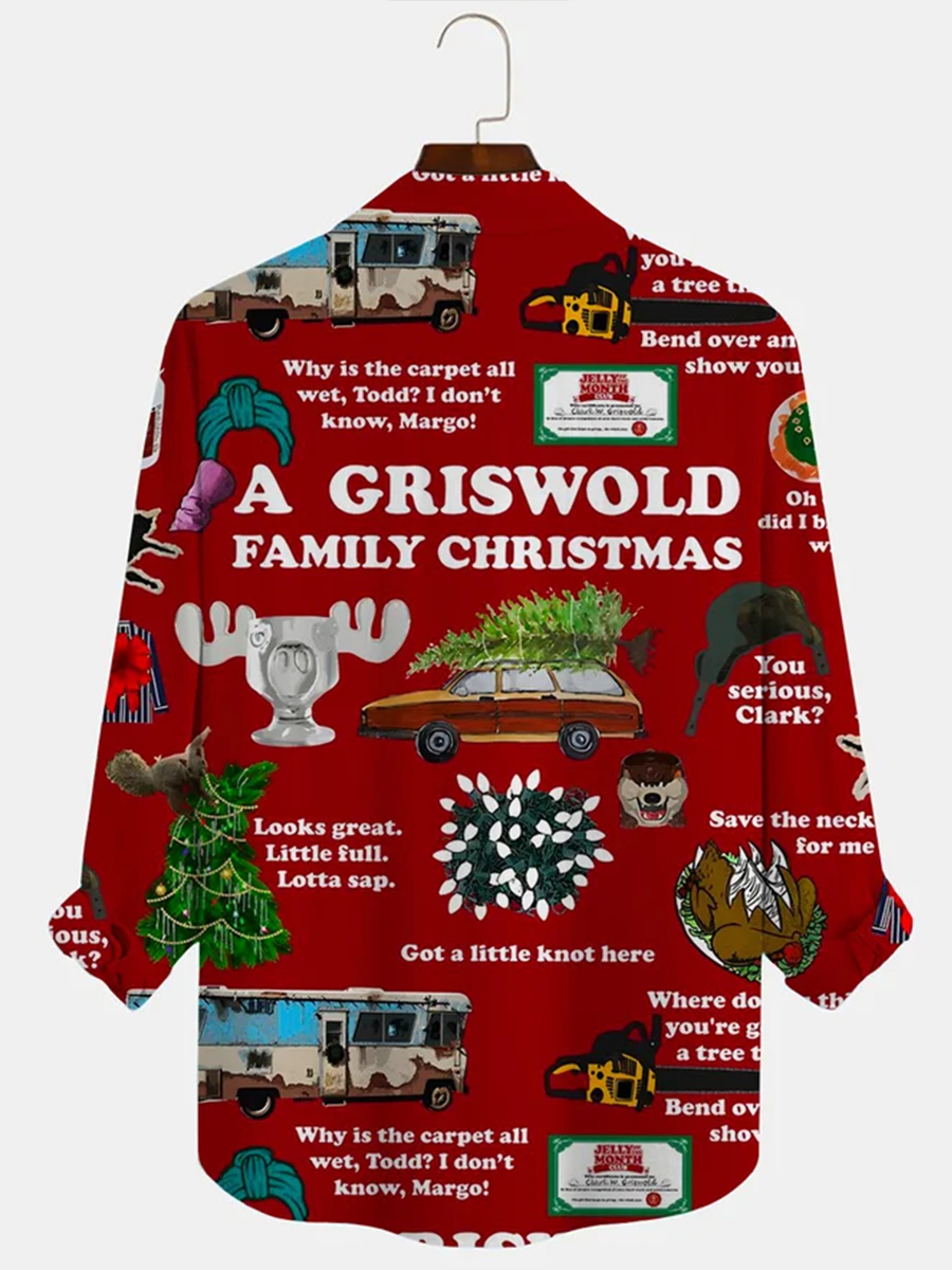 Christmas Movie Print Men's Button Pocket Long Sleeve Shirt