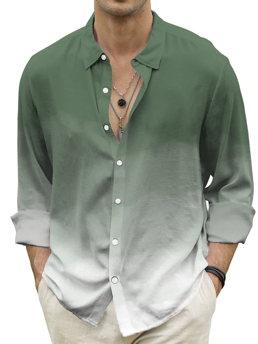 Men's Shirt Vintage Doll Style Gradient Color Print Casual Oversized Long Sleeve Shirt