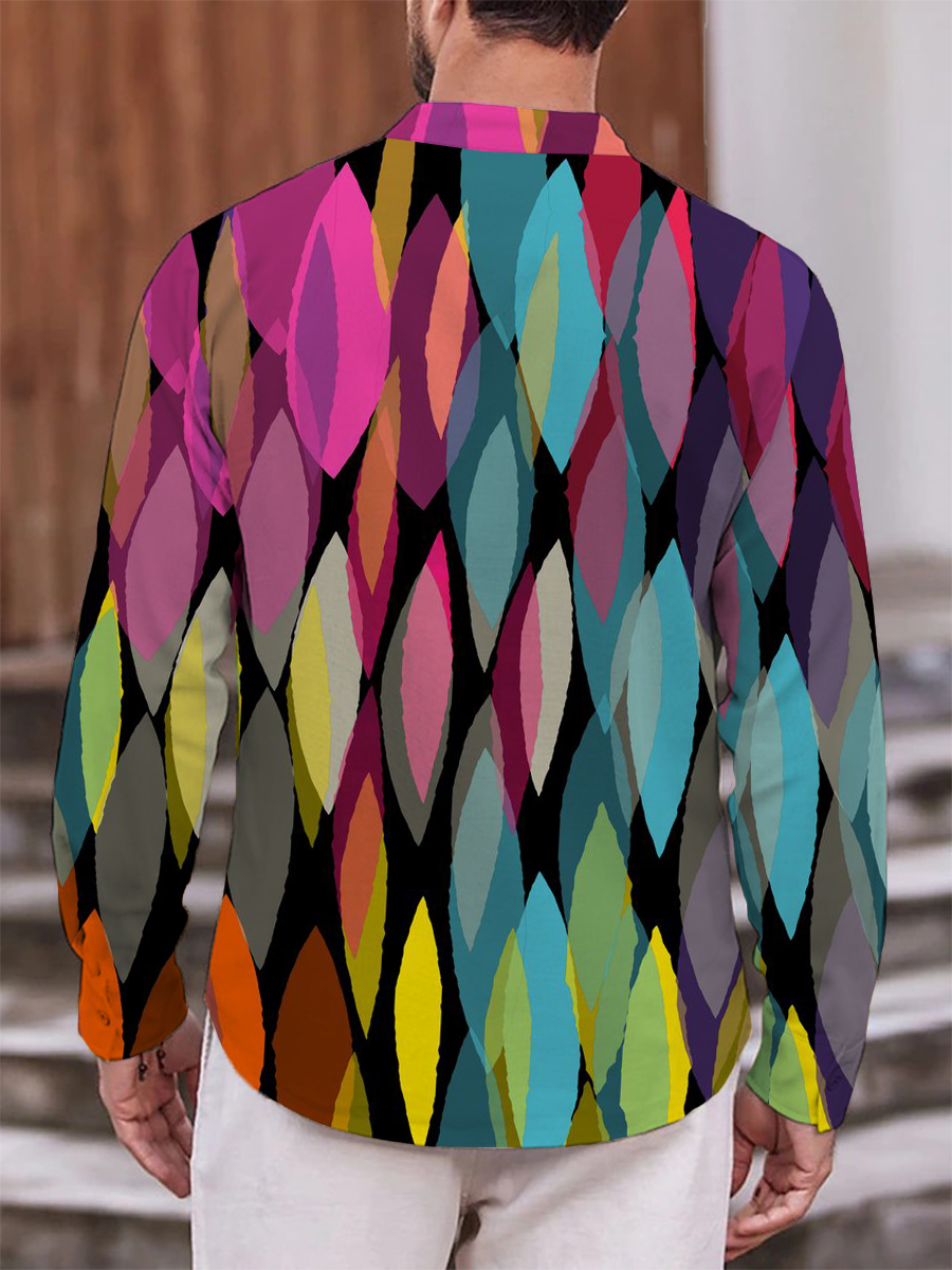 Men's Shirt Rainbow Art Print Casual Vacation Oversized Long Sleeve Shirt