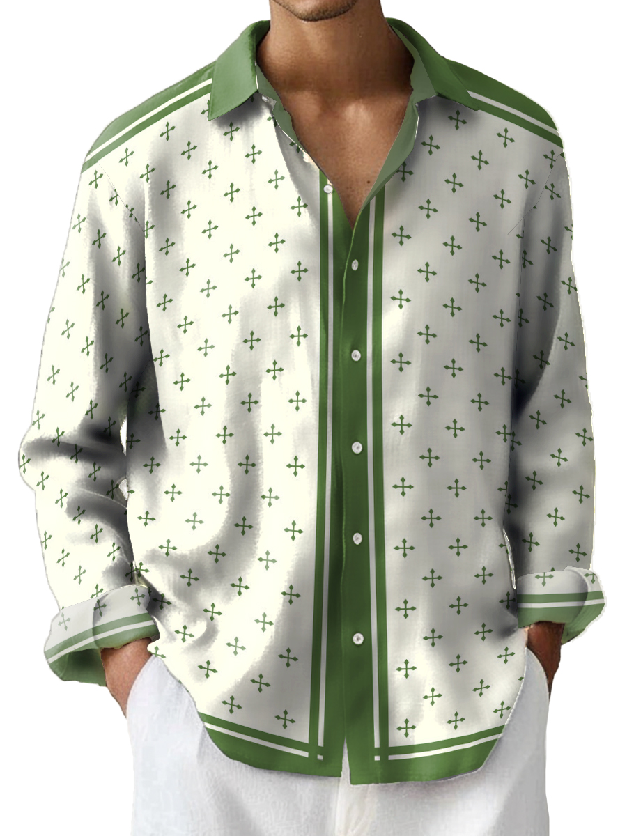 Men's Casual Retro Pattern Plus Size Long Sleeve Shirts