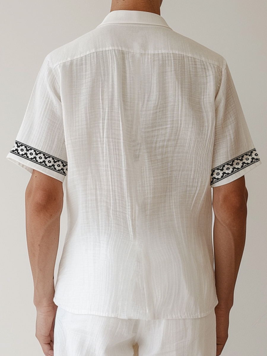 Men's Cotton-Linen Shirts Casual Floral Breathable Summer Lightweight Shirts