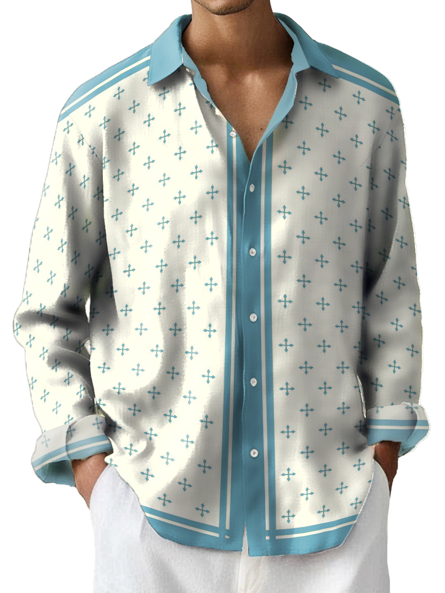 Men's Casual Retro Pattern Plus Size Long Sleeve Shirts
