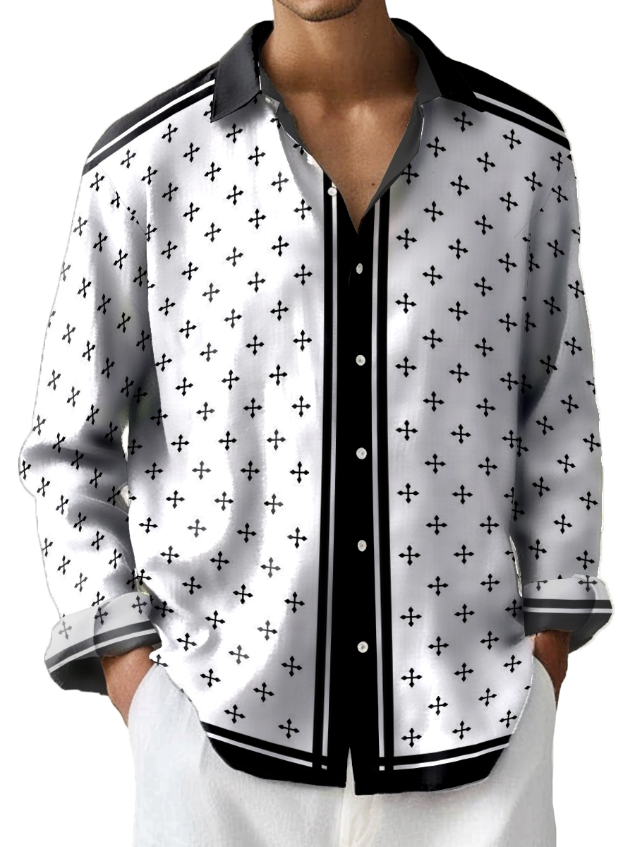 Men's Casual Retro Pattern Plus Size Long Sleeve Shirts