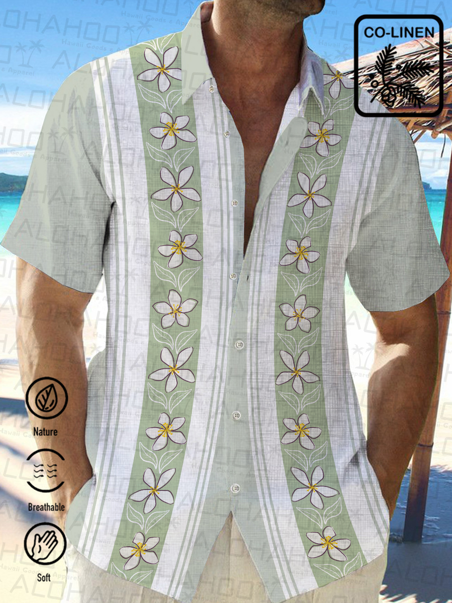 Men's Cotton-Linen Shirts Casual Floral Bowling Style Natural Breathable Summer Lightweight Hawaiian Shirts