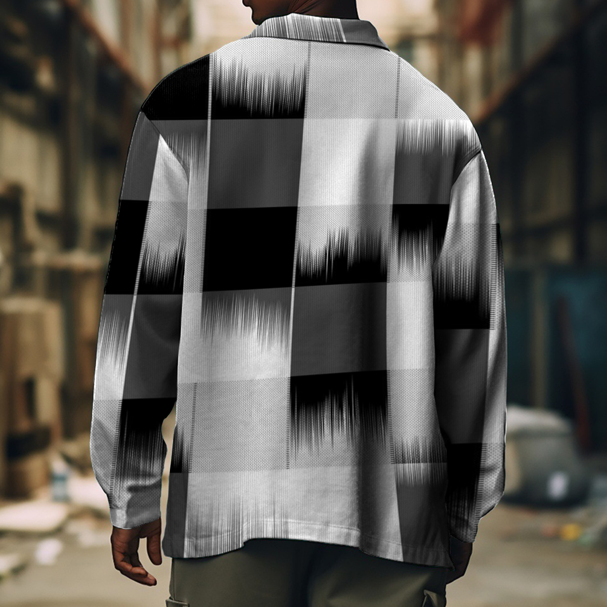 Men's Casual Jacket Retro Ink Colorblock Print Long Sleeve Pockets Shirt Jacket