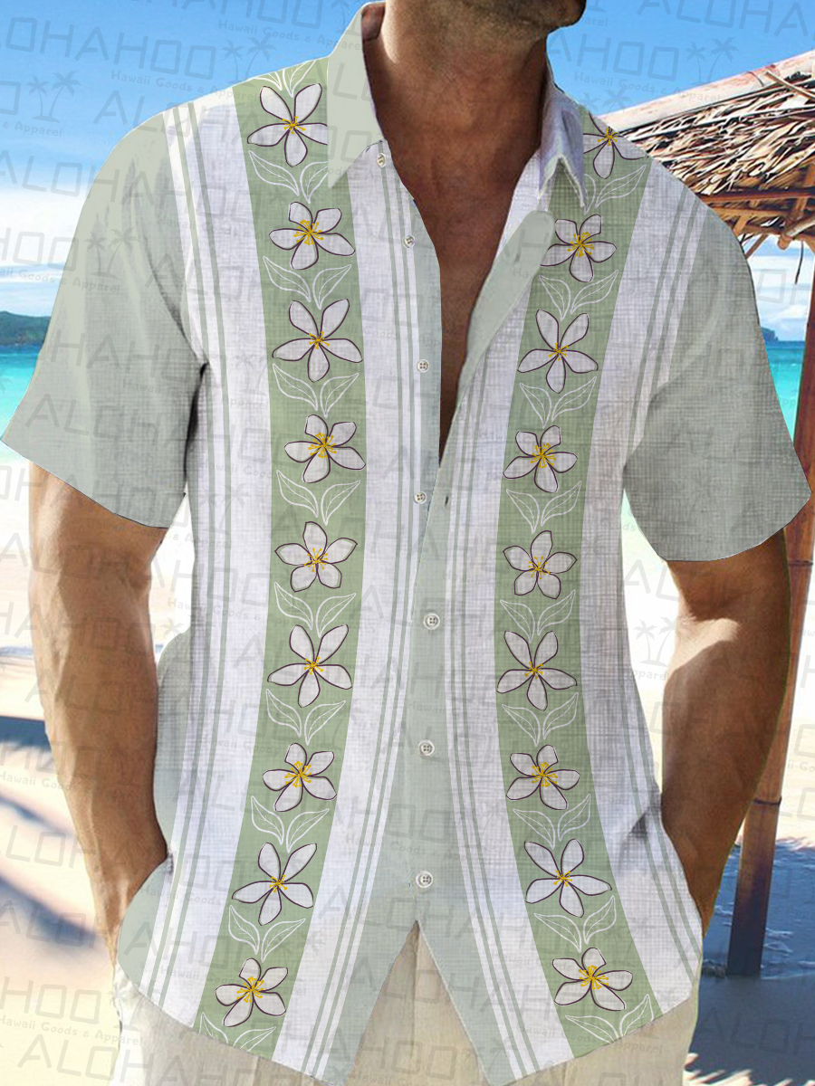 Men's Cotton-Linen Shirts Casual Floral Bowling Style Natural Breathable Summer Lightweight Hawaiian Shirts