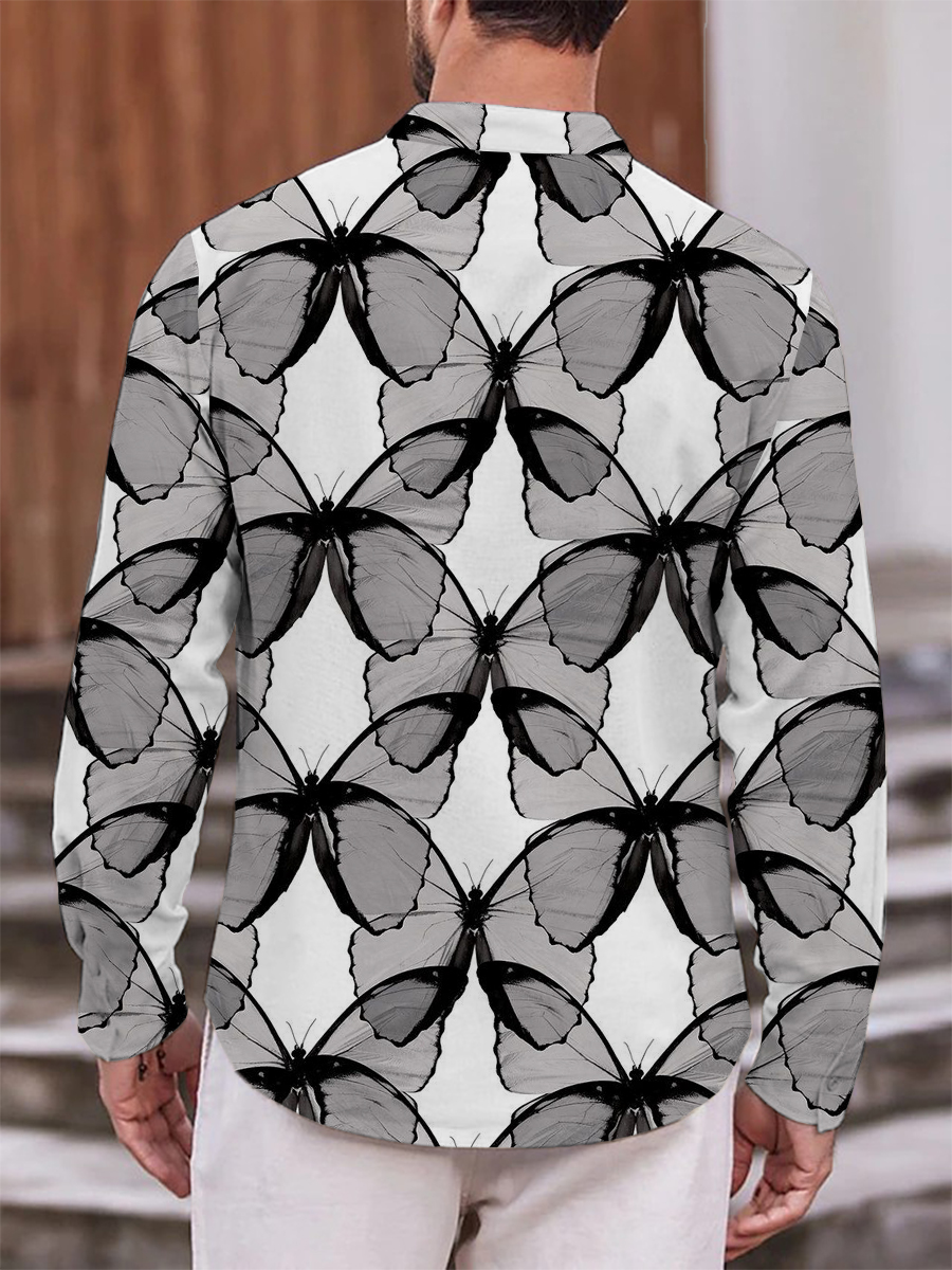 Men's Shirt Retro Butterfly Print Casual Vacation Oversized Long Sleeve Shirt