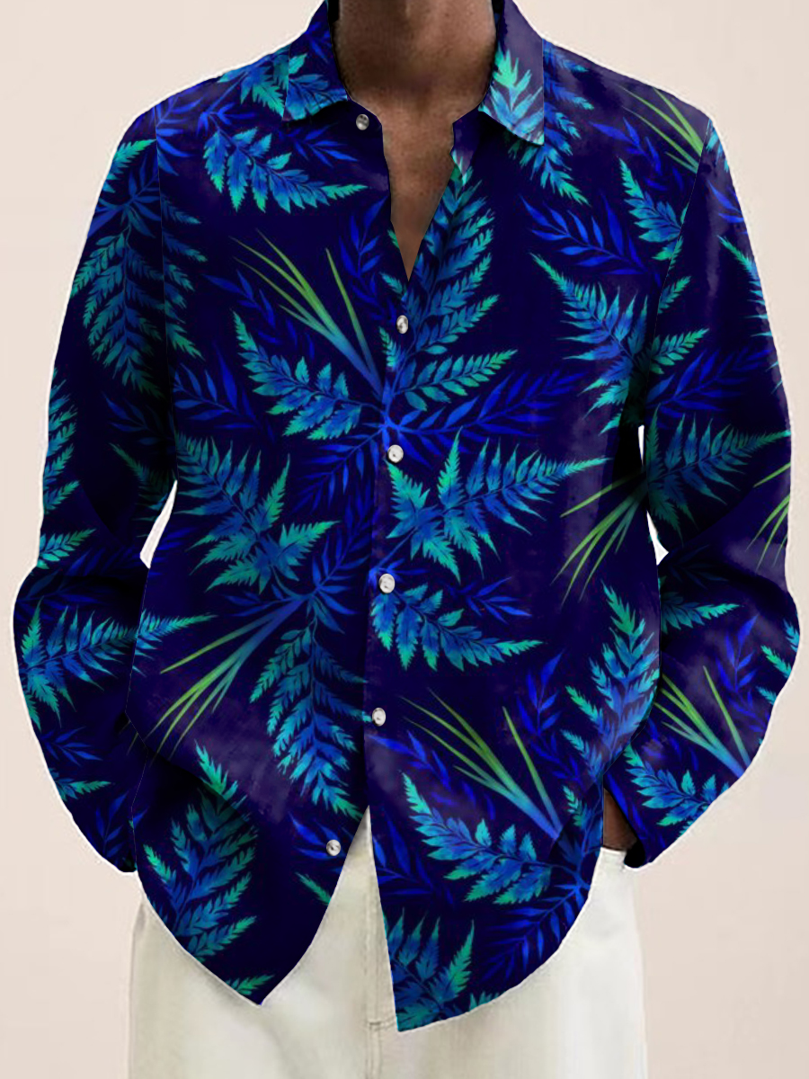 Men's Casual Shirt Tropical Leaf Print Long Sleeve Print Shirt