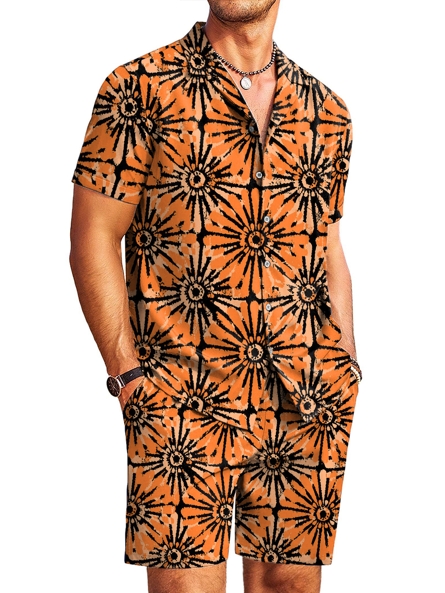 Men's Sets Hawaiian Floral Print Button Pocket Two-Piece Shirt Shorts Set
