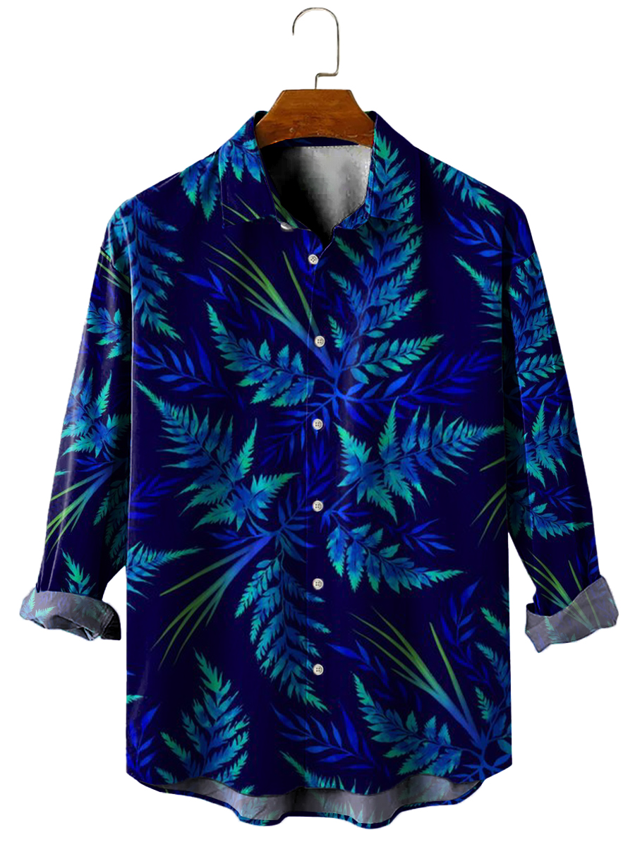 Men's Casual Shirt Tropical Leaf Print Long Sleeve Print Shirt