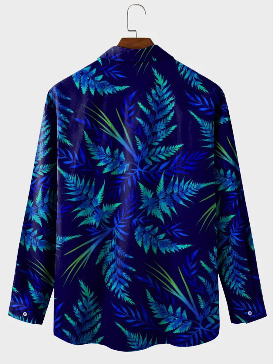 Men's Casual Shirt Tropical Leaf Print Long Sleeve Print Shirt