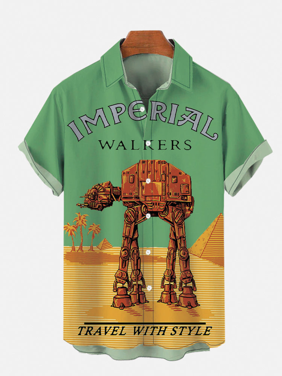 Travel With Giant Armored Walker Printing Short Sleeve Shirt