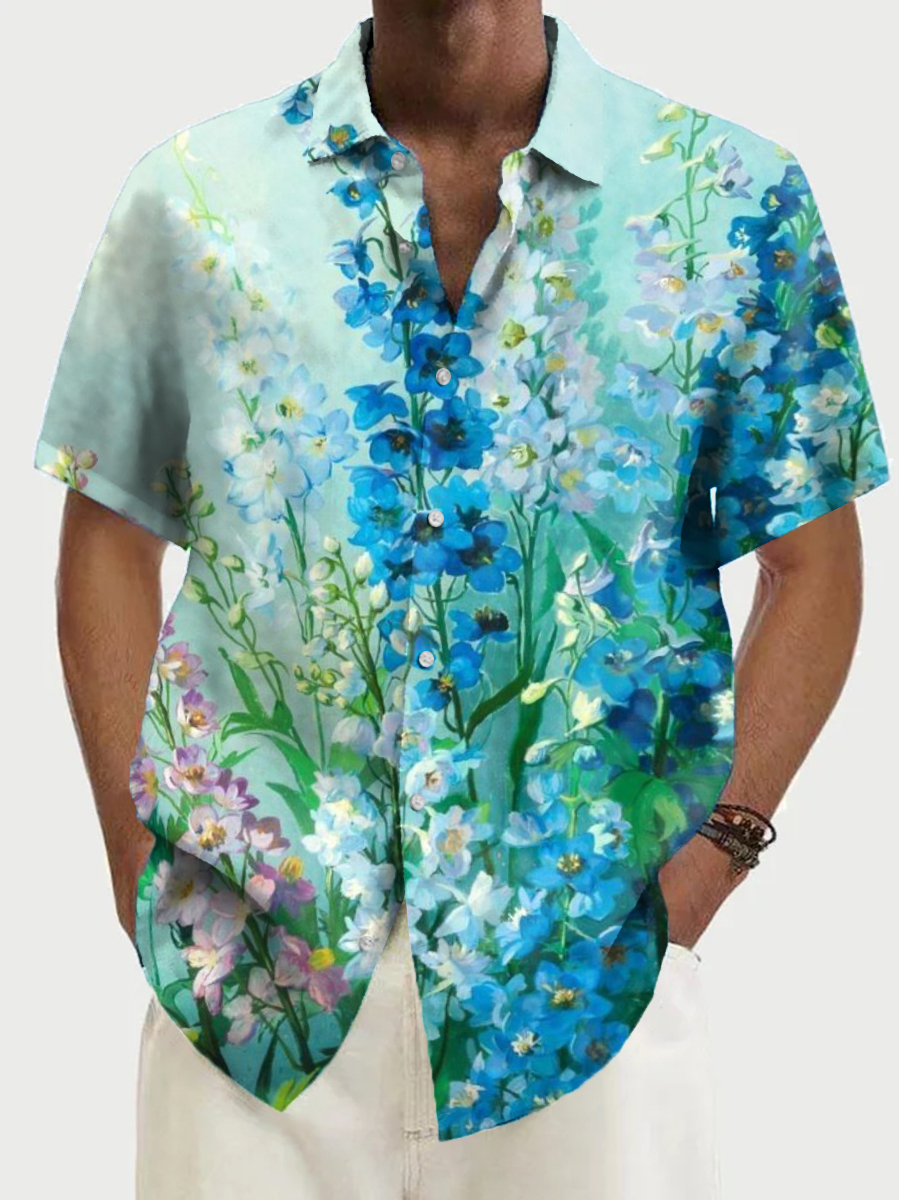 Men's Abstract Flowers Short Sleeve Casual Shirt