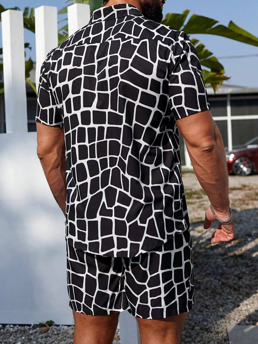 Men's Sets Geometry Button Down Two-Piece Shirt Shorts Set