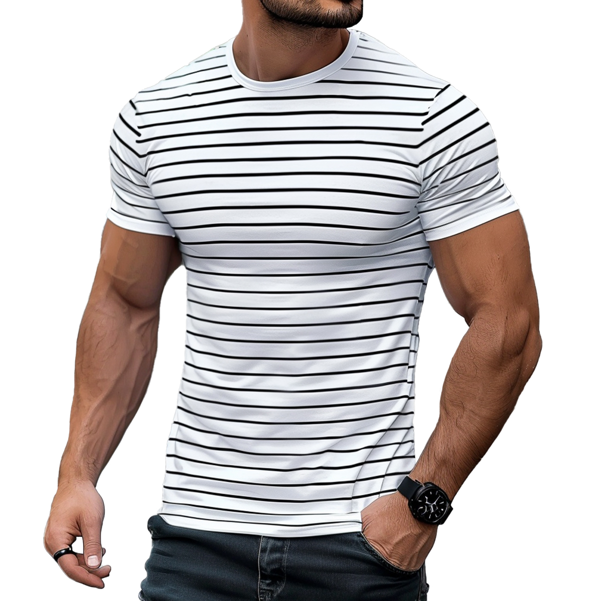 Men's Basic T-shirt Stripes Short Sleeve T-Shirt