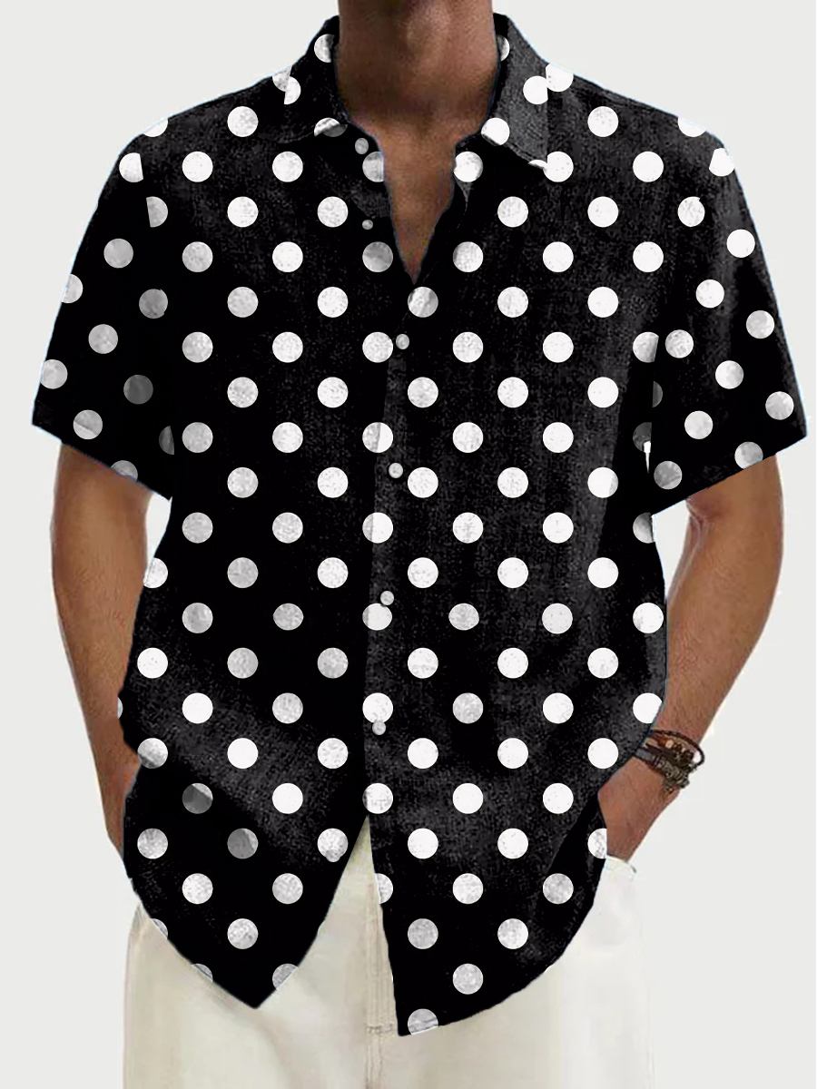 Men's Basic Dots Print Short Sleeve Hawaiian Shirt
