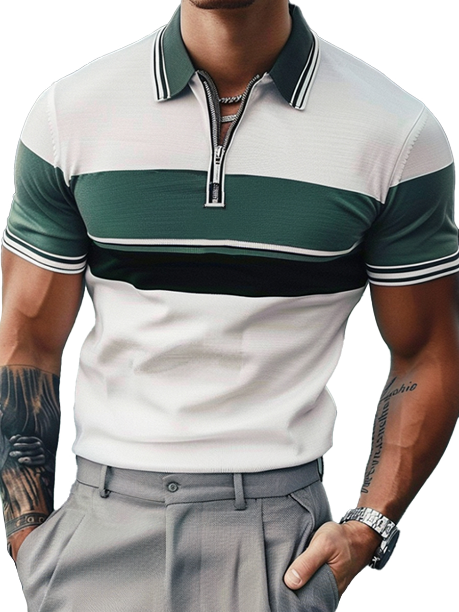 Men's Retro Green Stripes Pattern Polo Shirt