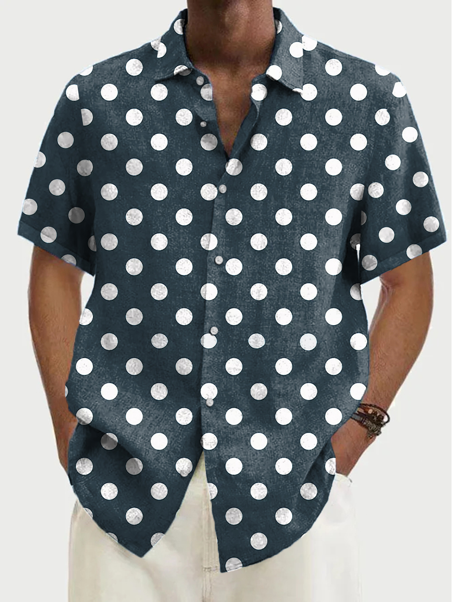Men's Basic Dots Print Short Sleeve Hawaiian Shirt
