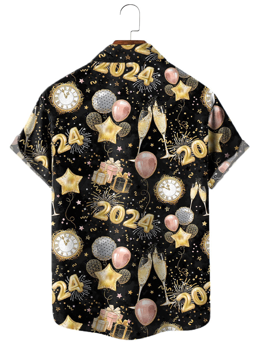 Men's Hawaiian Shirts Happy New Year Print Aloha Shirts