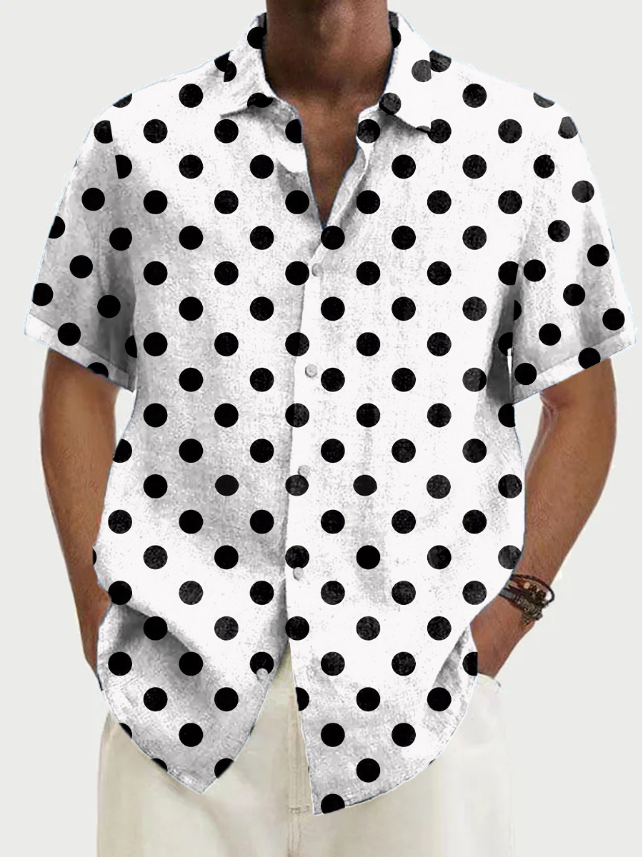 Men's Basic Dots Print Short Sleeve Hawaiian Shirt