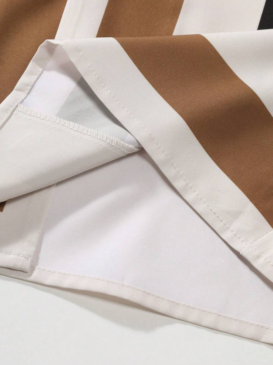 Men's Sets Fashion Line Art Button Down Two-Piece Shirt Shorts Set