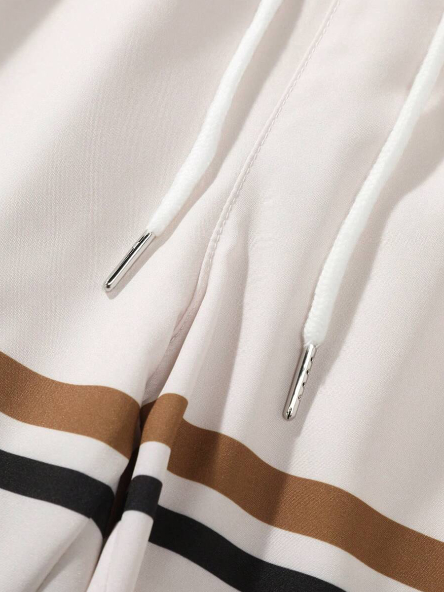 Men's Sets Fashion Line Art Button Down Two-Piece Shirt Shorts Set