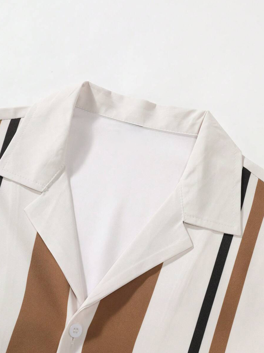 Men's Sets Fashion Line Art Button Down Two-Piece Shirt Shorts Set