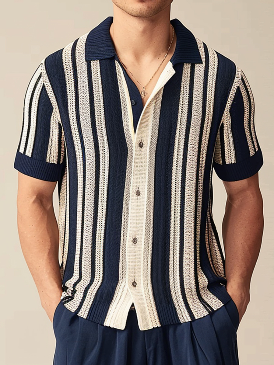 Men's Retro Stylish Stripes Knit Shirt