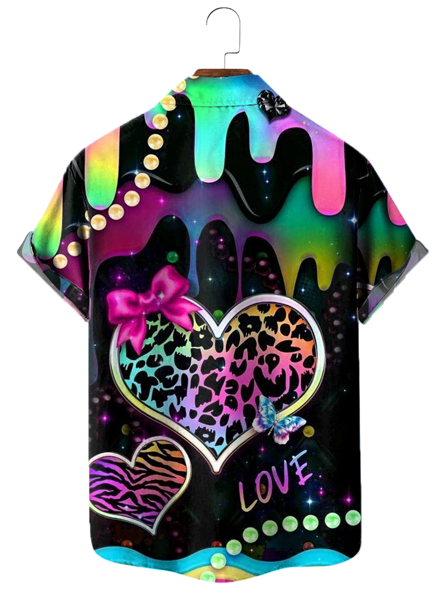 Men's Hawaiian Shirts Leopard Print Heart Print Happy Valentine Day Shirts