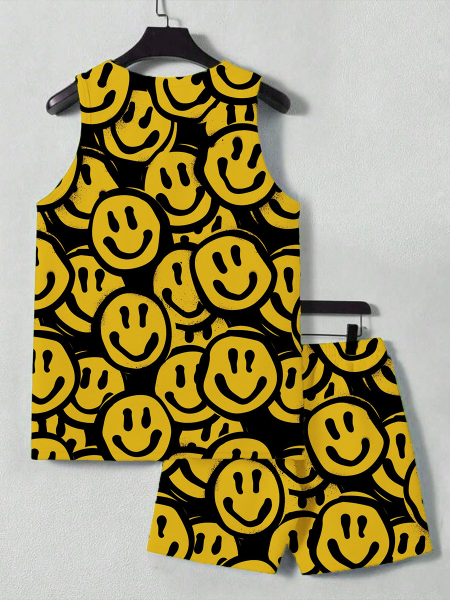 Men's Sets Smile Pattern Two-Piece Tank Top Shorts Set
