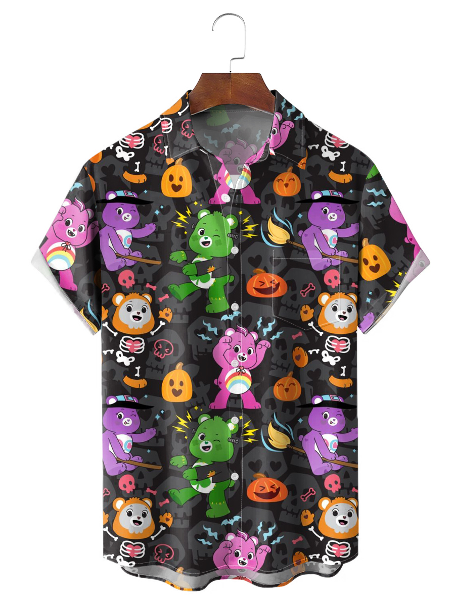 Moisture Wicking Halloween Cartoon Bear Hawaiian Holiday Shirt