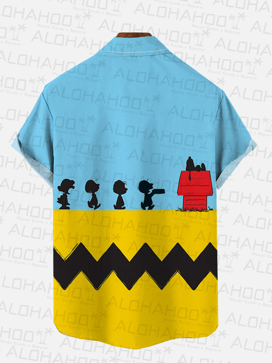 Nostalgic 50's Cartoon Print Breast Pocket Short Sleeve Shirt