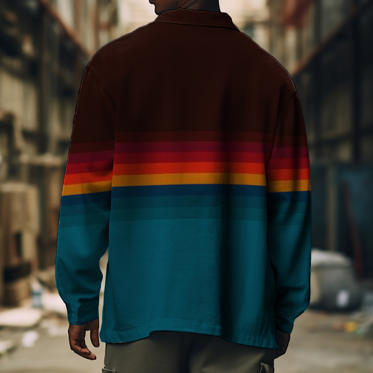 Men's Casual Jacket Retro Colorblock Pattern Long Sleeve Pockets Shirt Jacket