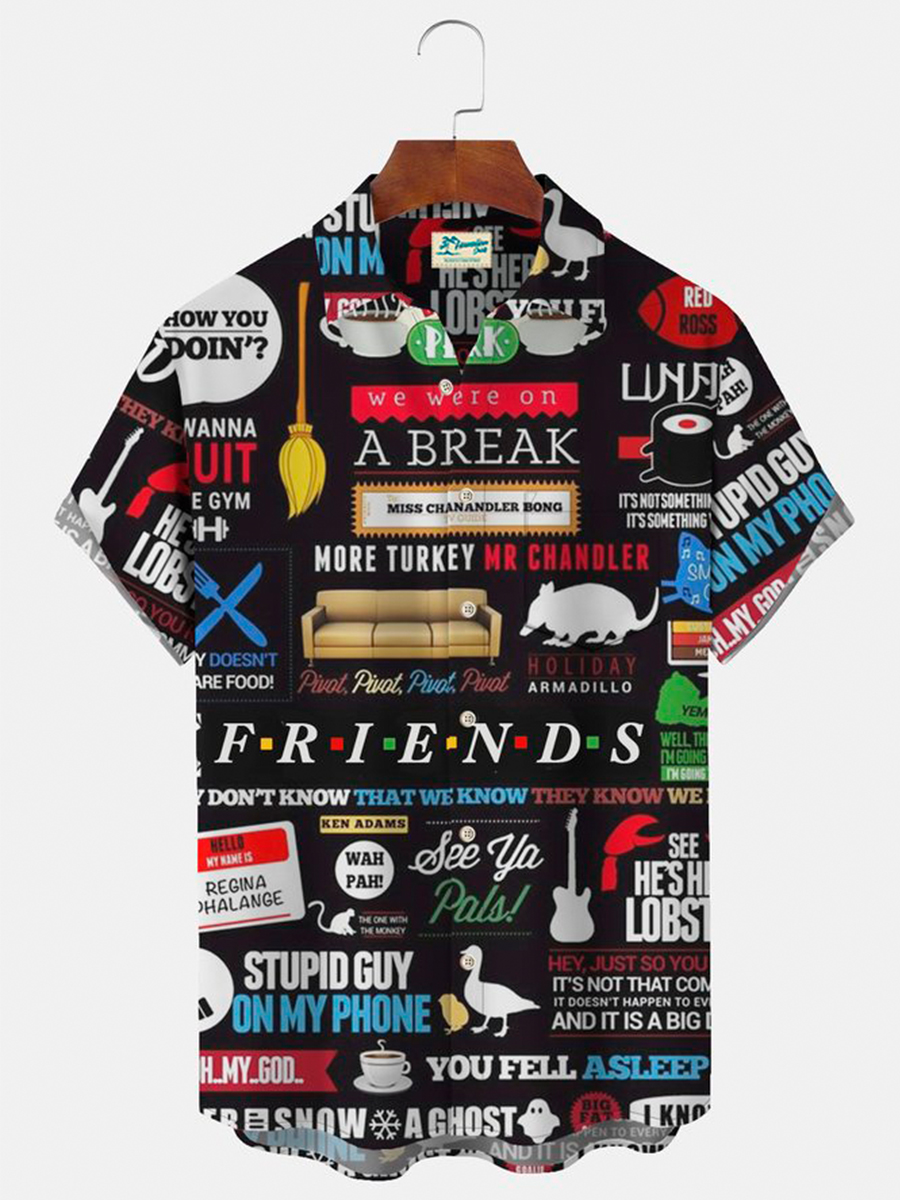 Vintage Friends Thank You For The Memories Print Button Pocket Shirt