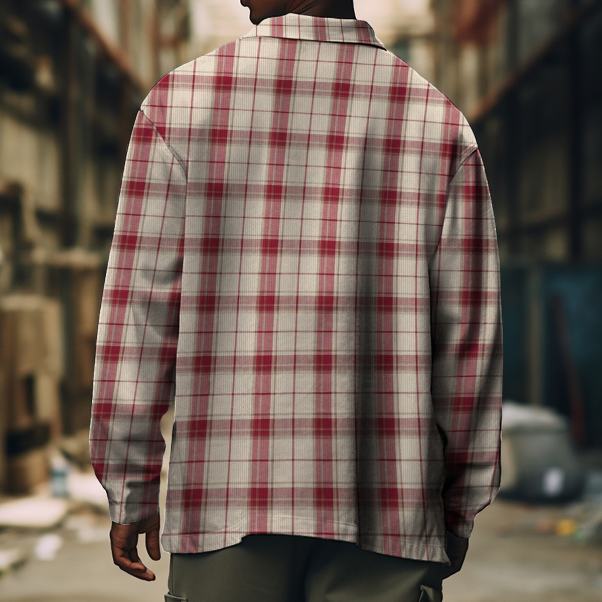 Men's Casual Jacket Retro Plaid Long Sleeve Pockets Christmas Shirt Jacket