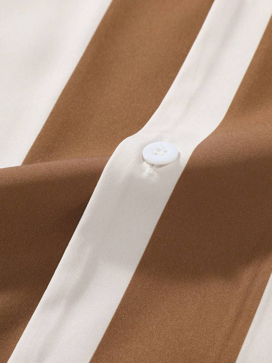 Men's Sets Fashion Line Art Button Down Two-Piece Shirt Shorts Set