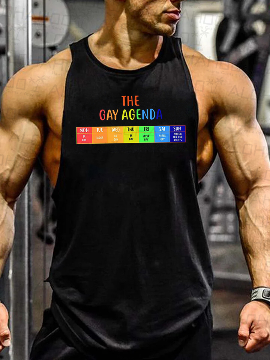 Men's Pride The Gay Agenda Print Crew Neck Tank Top Muscle Tee
