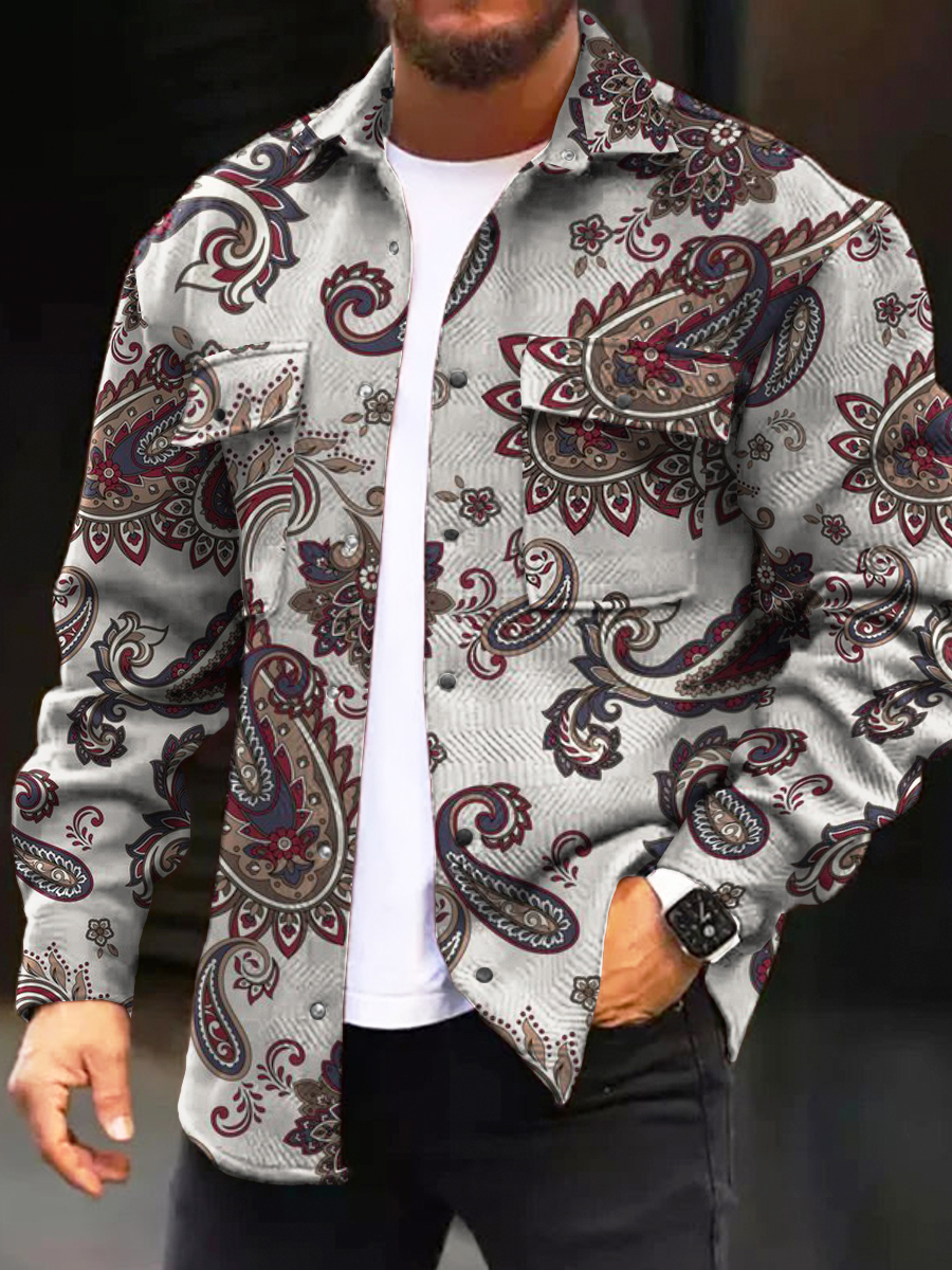 Men's Casual Jacket Paisley Pattern Print Long Sleeve Pockets Jacket