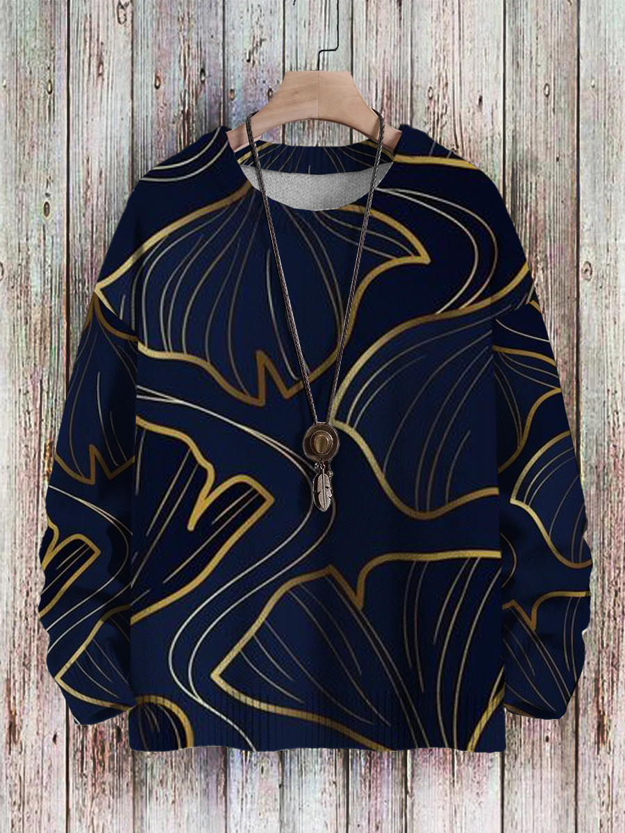 Men's Sweater Ginkgo Pattern Pullover Print Casual Sweater