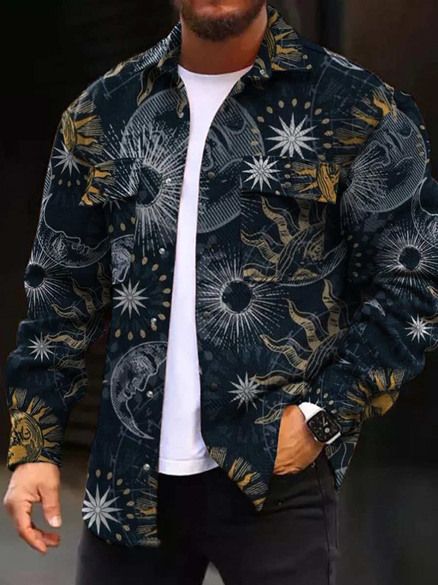 Men's Casual Jacket Fashion Art Printed Long Sleeve Pocket Jacket